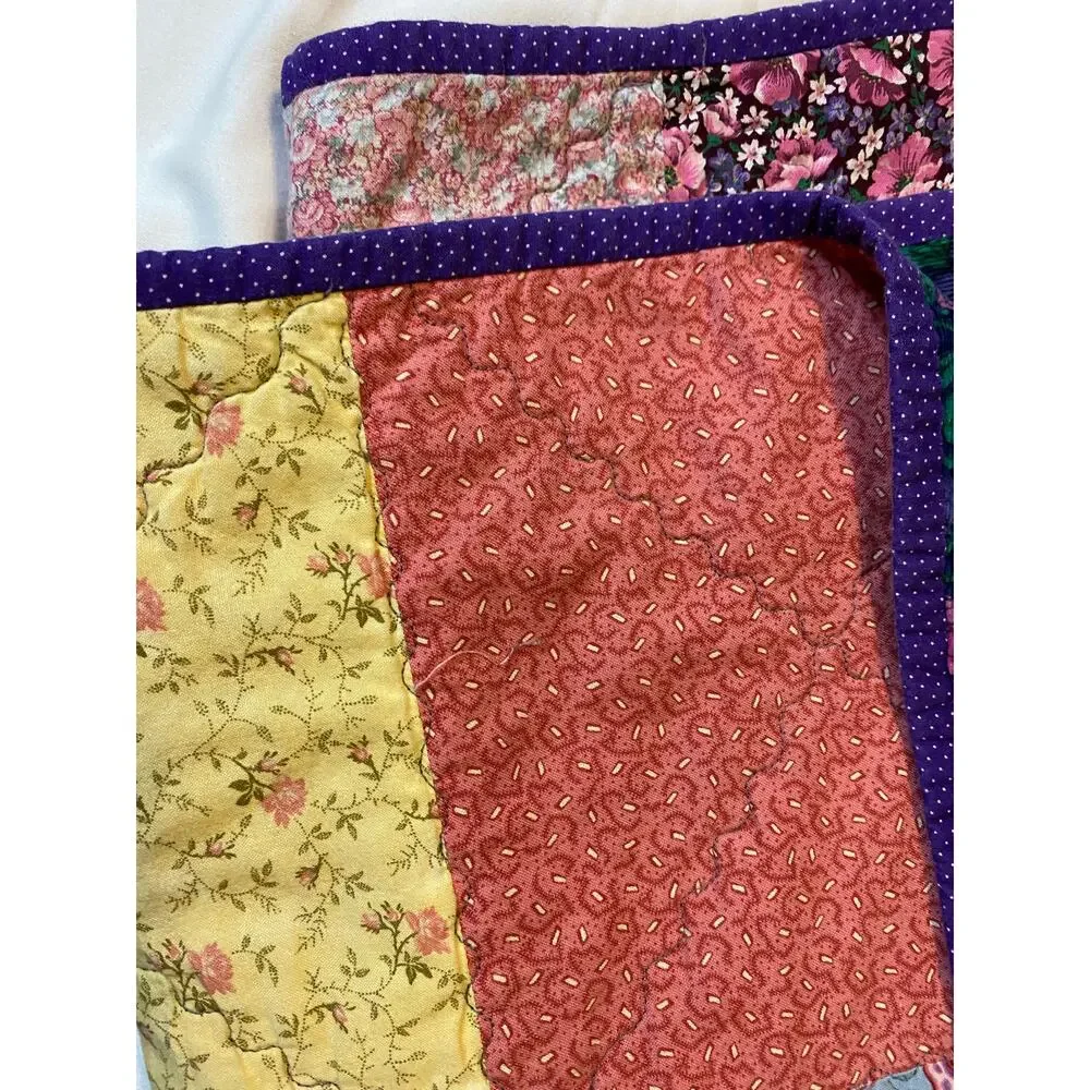 Vtg Handmade patchwork quilt Wall hang Lap quilt Pink‎ ,yellow, purple butterfly